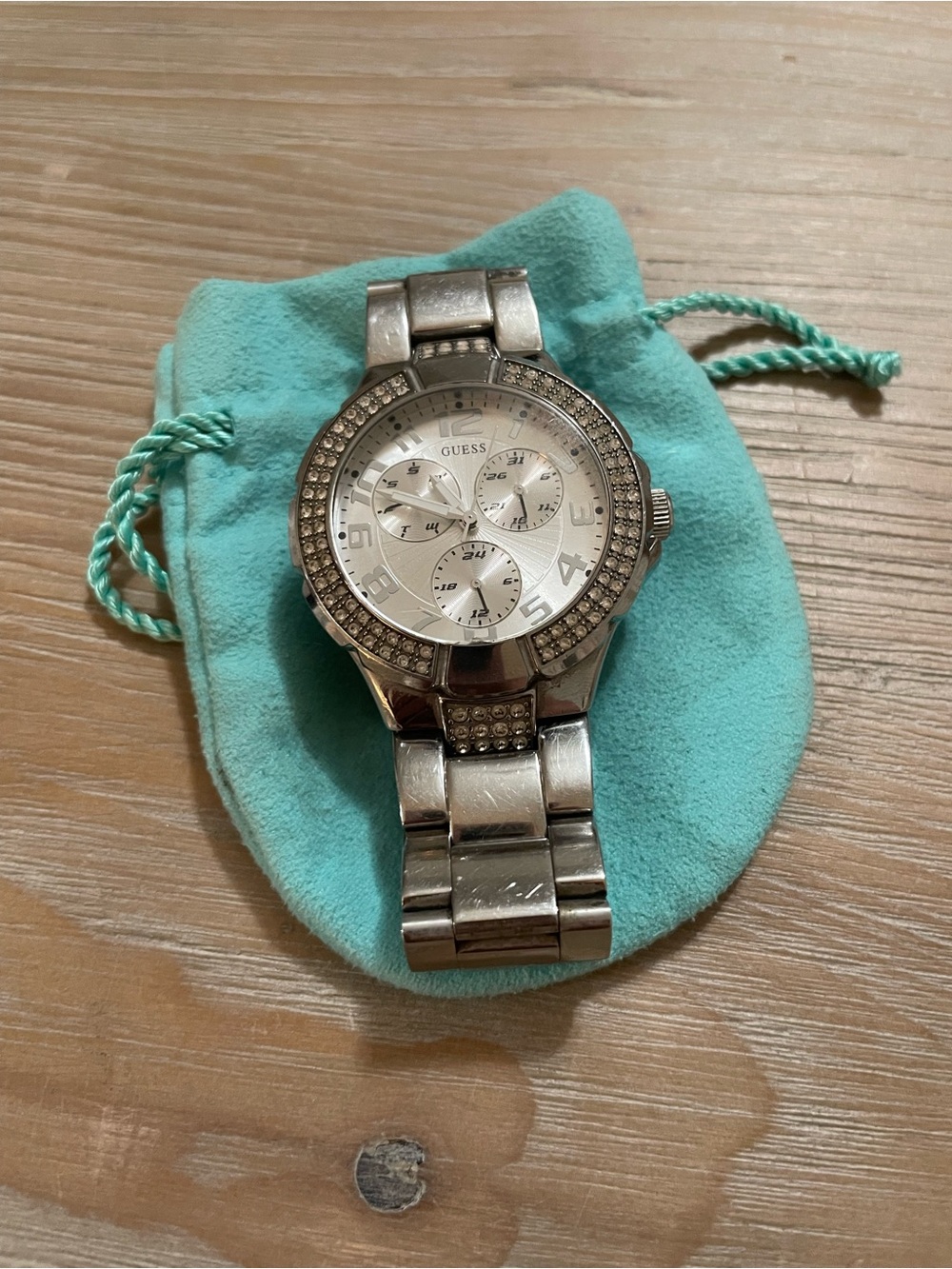 Guess Silver Crystal-Embellished Stainless Steel Watch